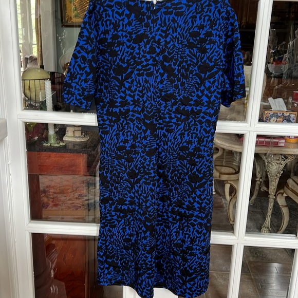 NWT St. John Collection Nordstrom Black Blue Floral Jacquard Dress Sz 14 - Picture 6 of 11